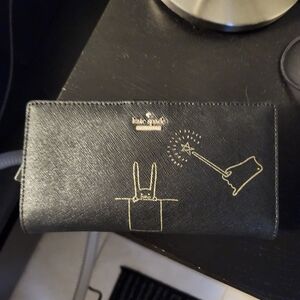Kate Spade Black Bi folderWallet with Gold Magic Rabbit